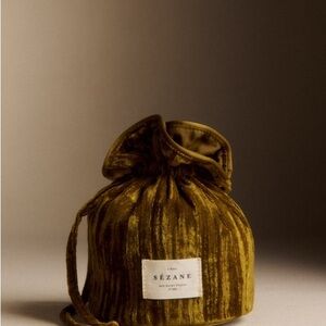 Sezane Olive Green Velvet Clutch